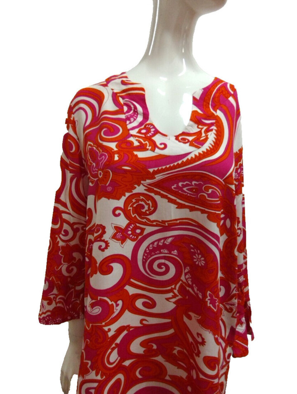 Sierra & Coco Top Psychedelic Tunic Swirl Orange Rayon Retro 60s Size M NEW TAGS